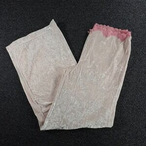 Victoria's Secret Angels Crushed Velour Lace Trim PJ Pants Womens XS Wide Leg